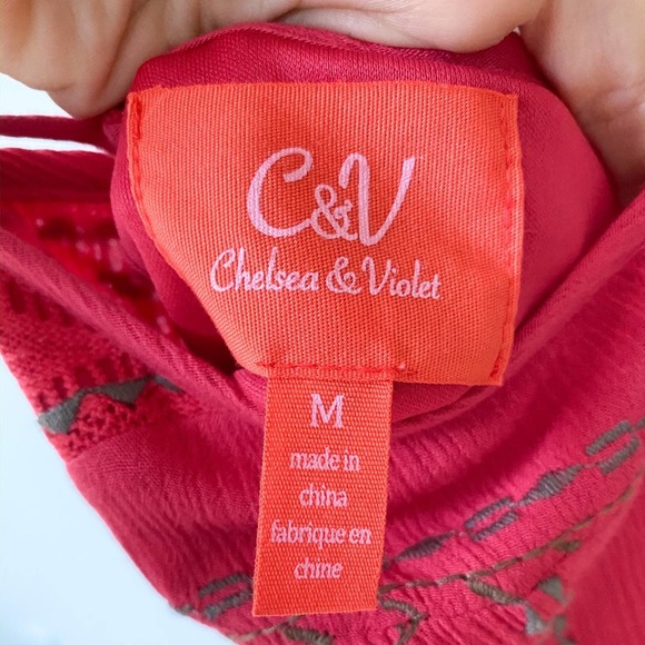 CHELSEA & VIOLET Women's Pink Embroidered Sleeveless Lace Back Midi Dress sz M - Picture 5 of 6